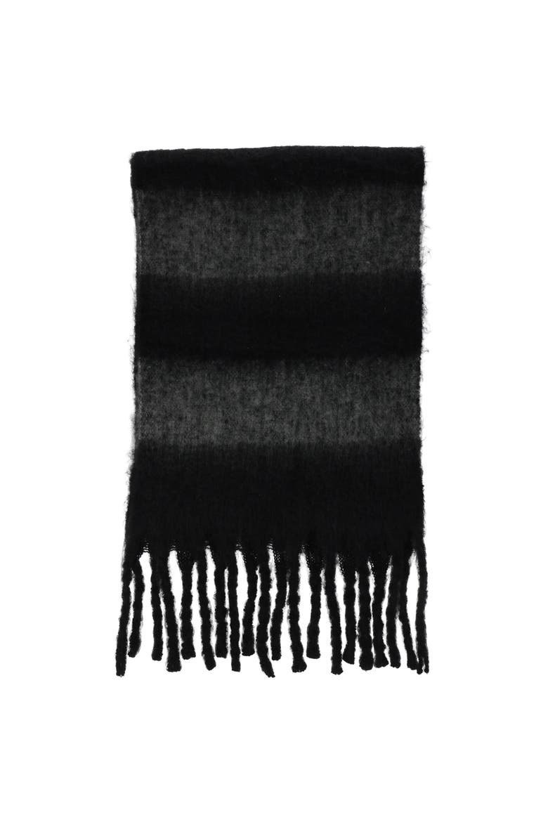 Brushed Acrylic Striped Blanket Scarf with Fringe, Alternate, color, BLACK