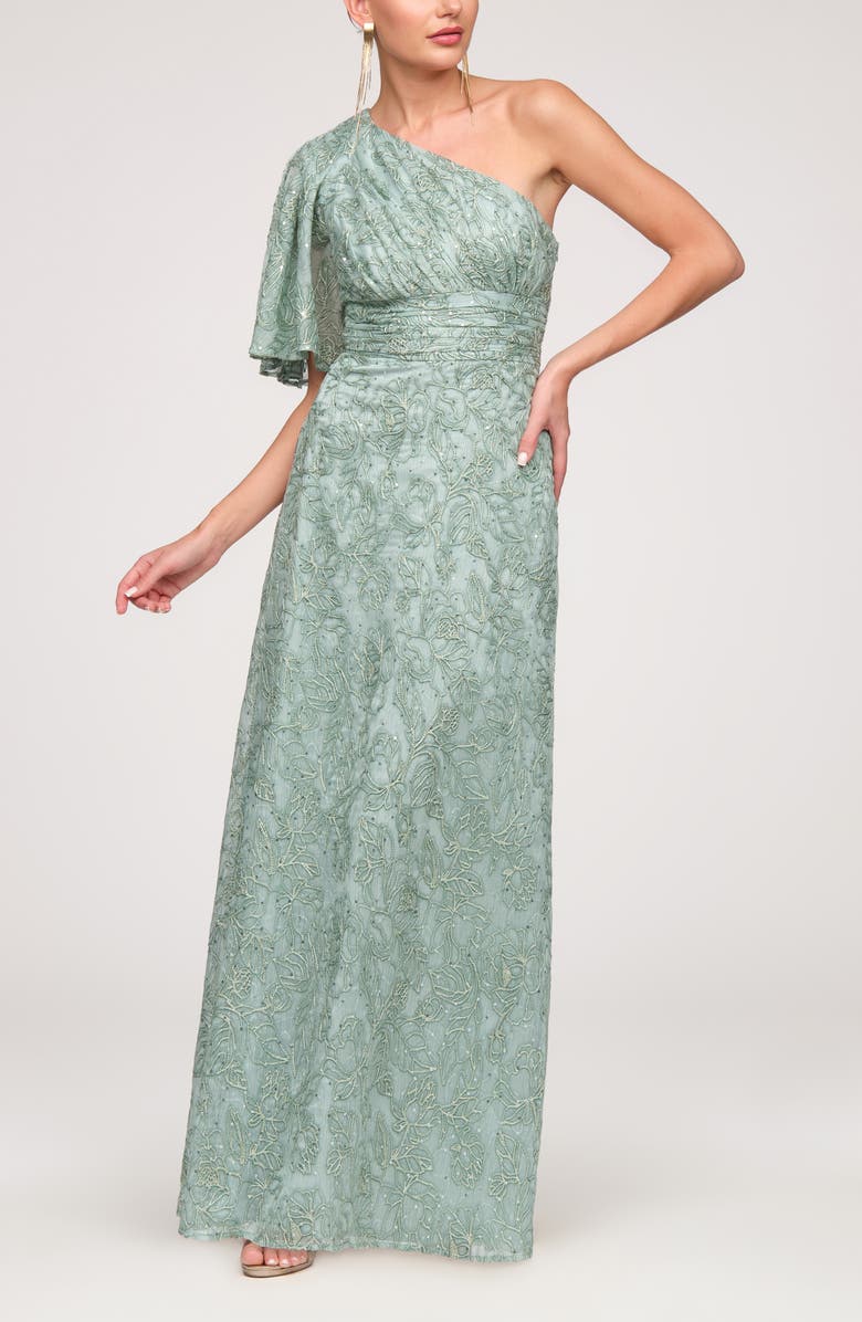 JS Collections Flynn Embroidered Sequin A-Line Gown, Alternate, color, Warm Sage