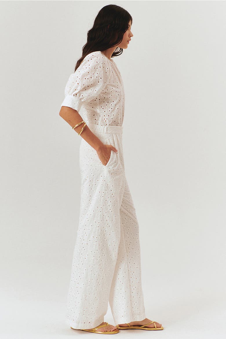 Broderie Anglaise Fabric Pants, Alternate, color, White