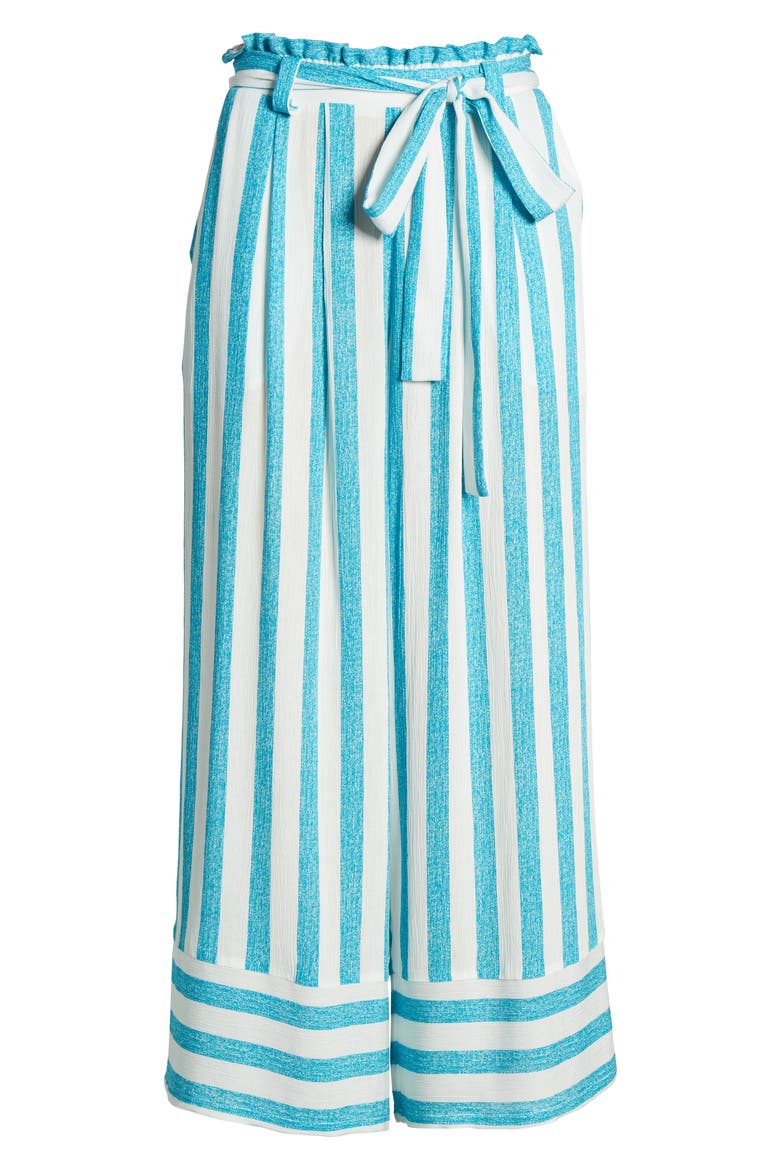 Gibson x Hi Sugarplum! Milos Wide Leg Paperbag Waist Pants, Alternate, color, TEAL STRIPE