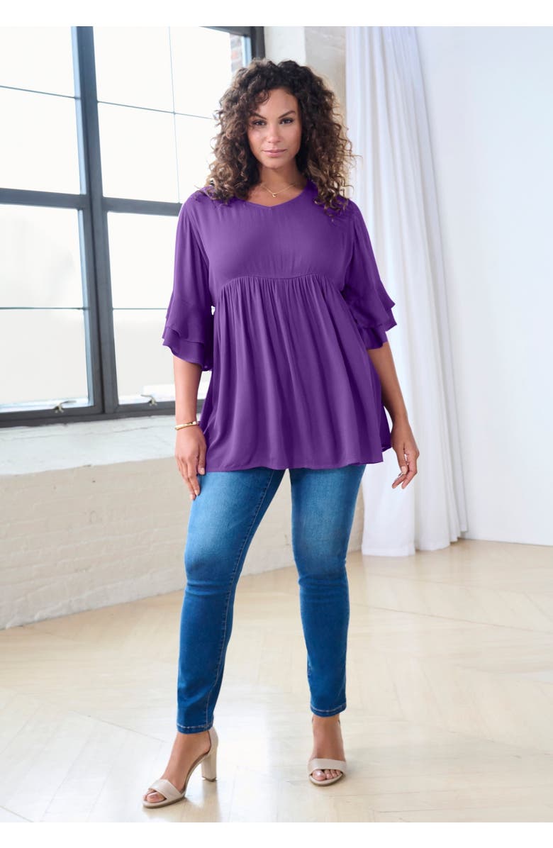 Roaman's Hand Crinkled Flutter Sleeve Tunic, Alternate, color, Black