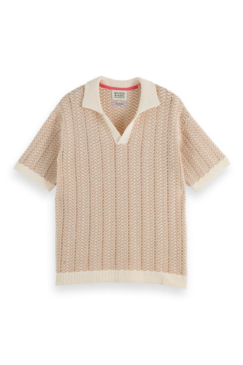 Open Knit Johnny Collar Polo Sweater, Alternate, color, EGGNOG