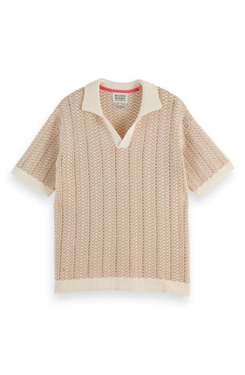 Scotch & Soda Open Knit Johnny Collar Polo Sweater In Brown