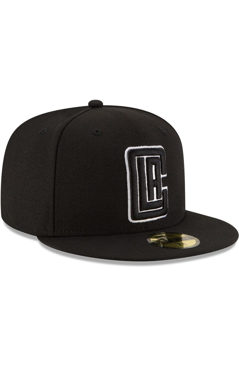 New Era Men's New Era Black LA Clippers Black & White Logo 59FIFTY Fitted Hat, Alternate, color, 