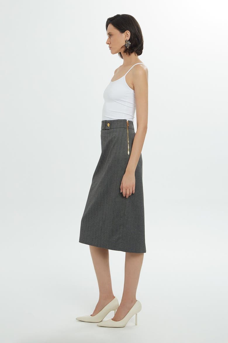 Zippered Midi Grey Pencil Skirt, Alternate, color, Grey