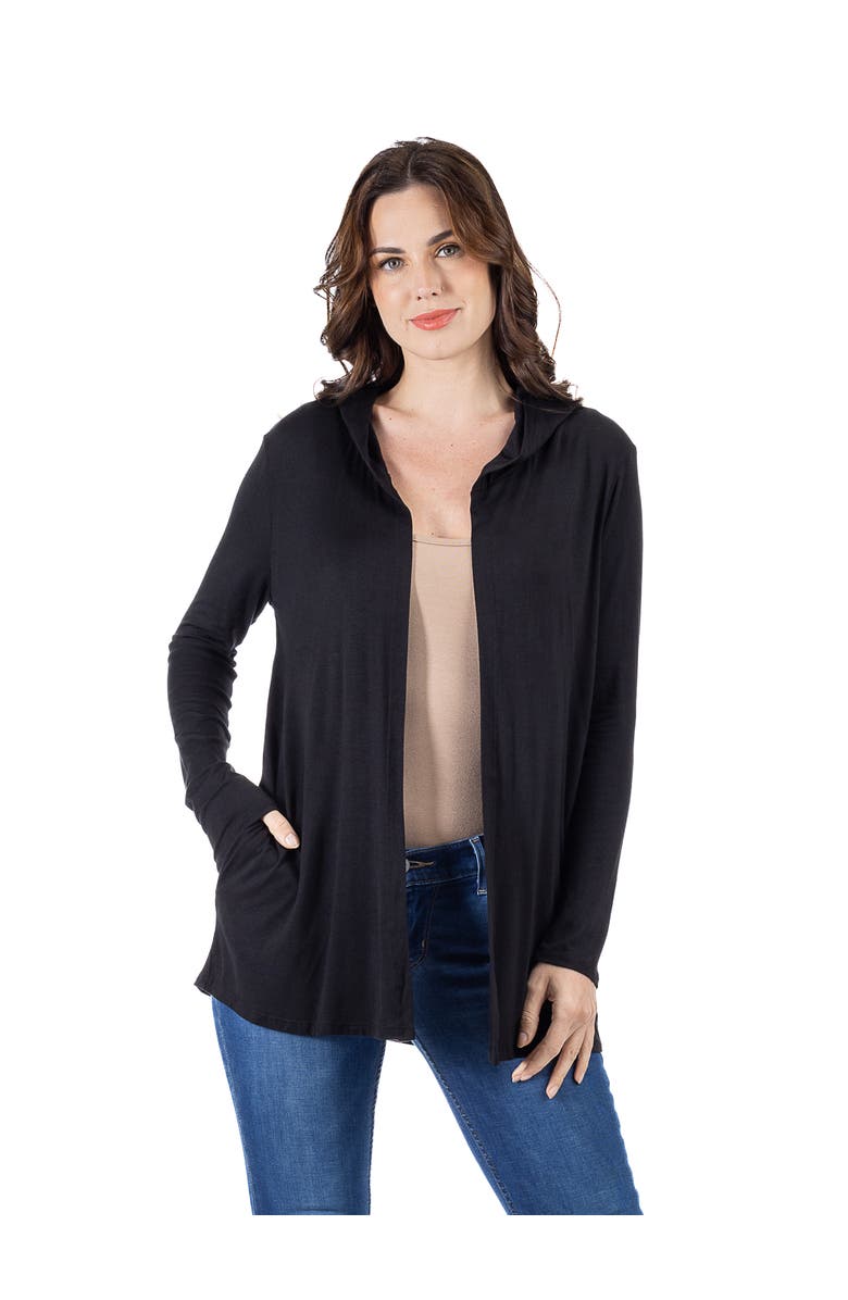 24seven Comfort Apparel Open Front Lightweight Hooded Cardigan, Main, color, Black