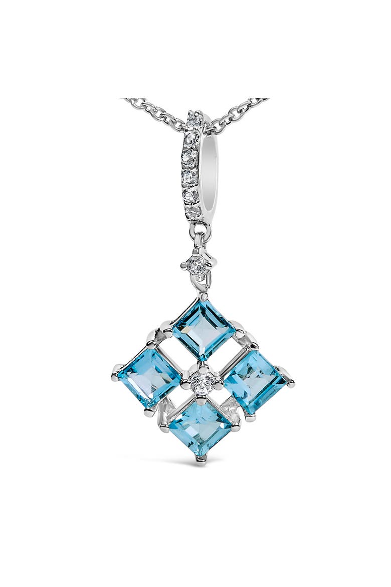 Sterling Silver Blue Topaz and White Sapphire Square Motif Pendant Necklace 18 Inch, Alternate, color, Silver