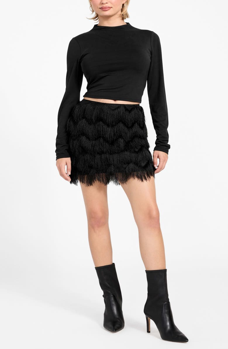 GUESS Alyna Fringe Miniskirt, Alternate, color, Black-Black