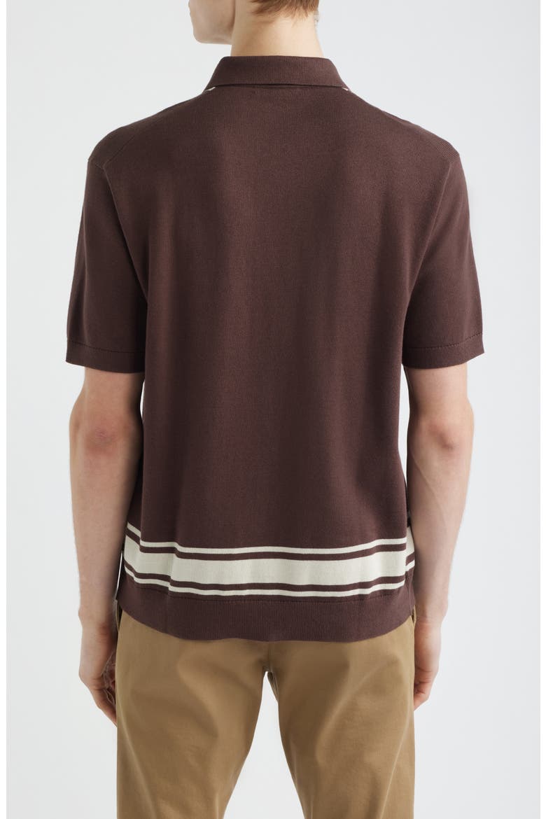 Border Stripe Short Sleeve Cotton Sweater Shirt, Alternate, color, RUM RAISIN
