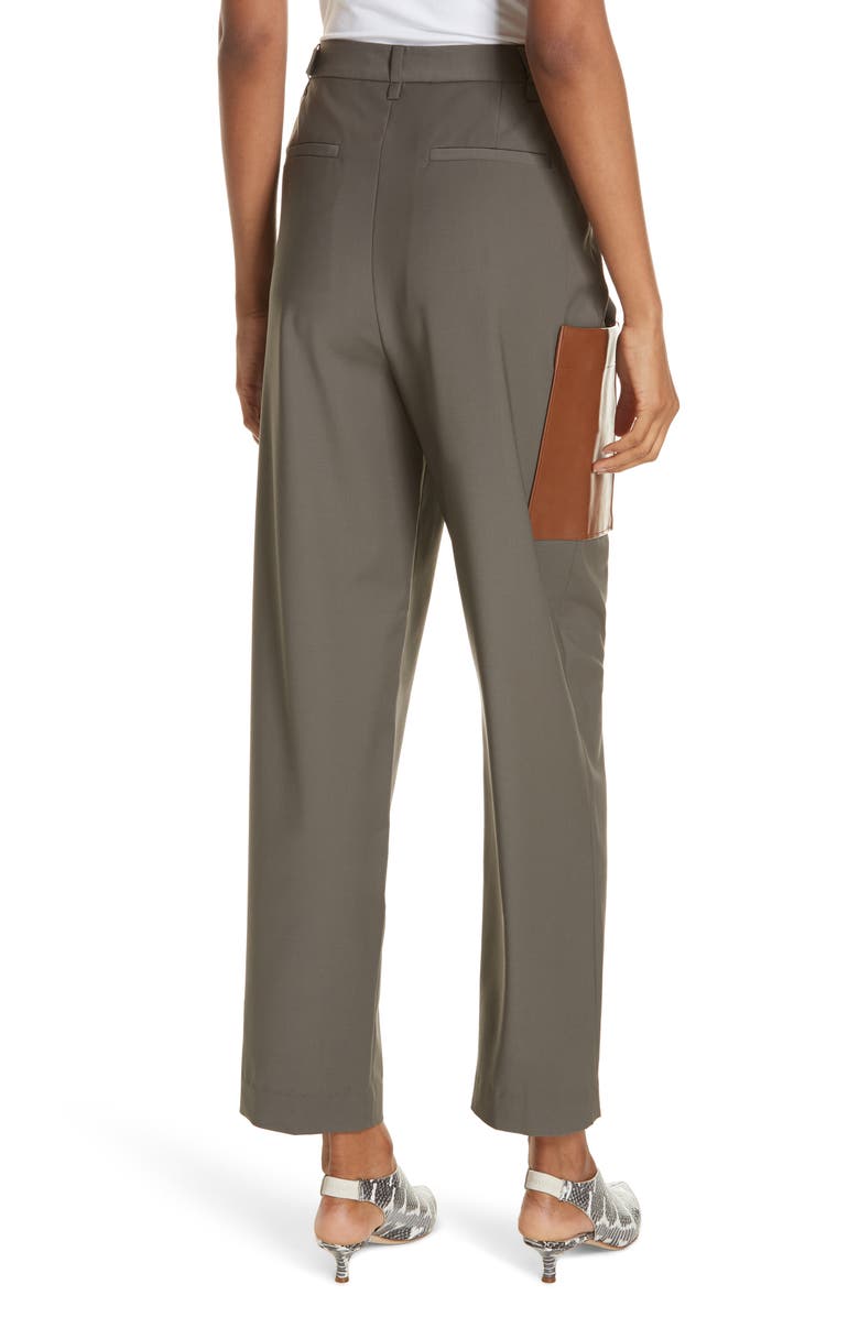 Tibi Tablier Leather Pocket Plain Weave Straight Leg Pants, Alternate, color, 