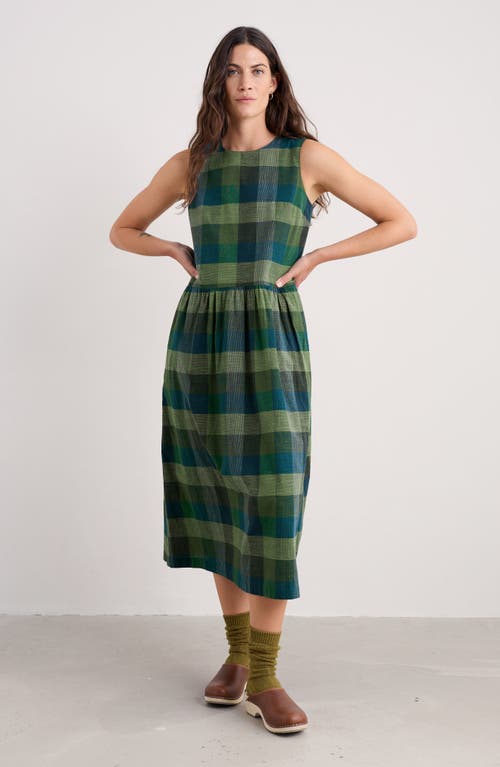 Seasalt Cornwall Brouse Check Sleeveless Organic Cotton Midi Dress In Green