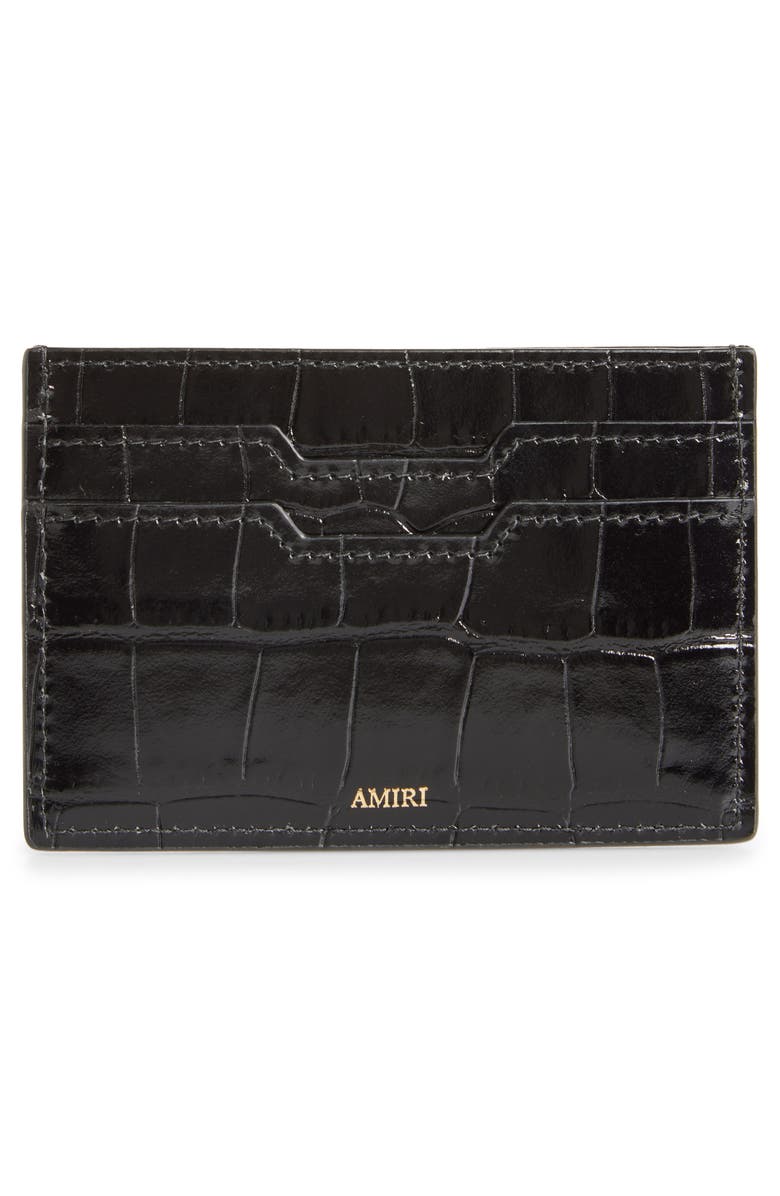 AMIRI Croc Embossed Leather Card Holder, Alternate, color, Black