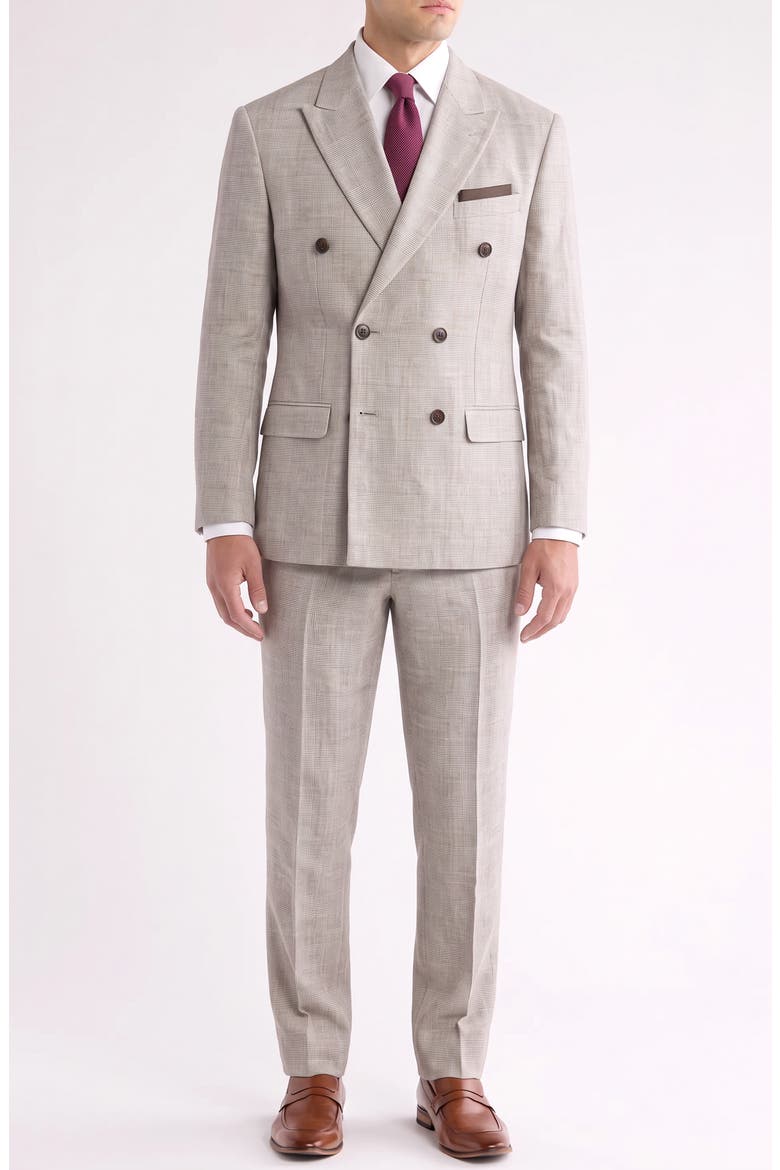 Double Breasted Plaid Suit, Main, color, BEIGE