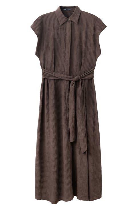 Texture Belted Shirtdress