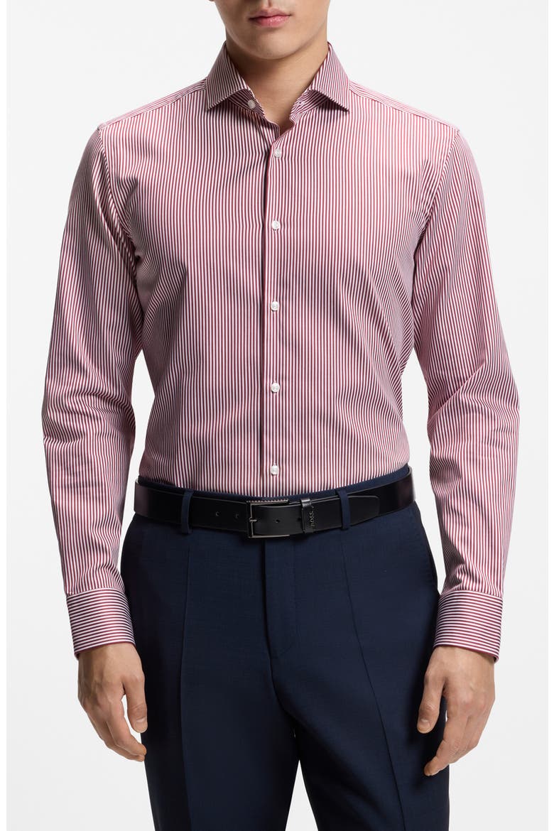 Hank Slim Fit Stripe Dress Shirt, Main, color, OPEN RED