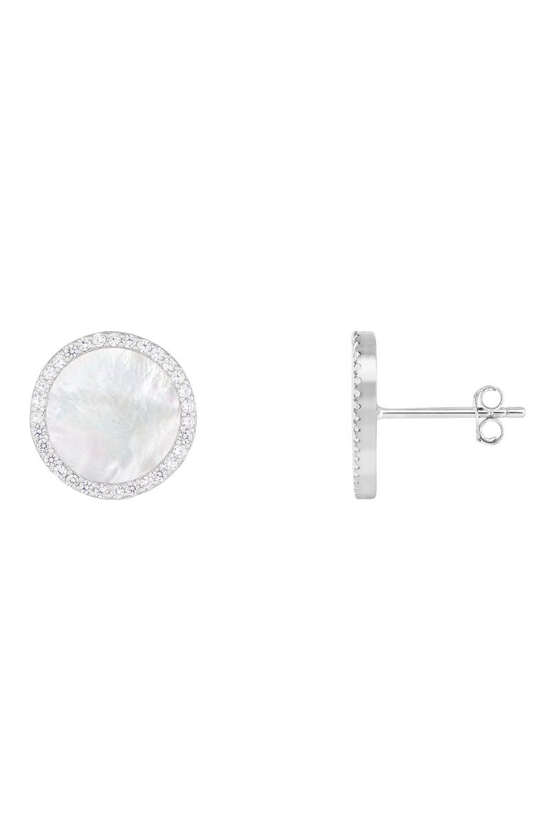 Mother-of-Pearl & CZ Round Stud Earrings, Alternate, color, WHITE