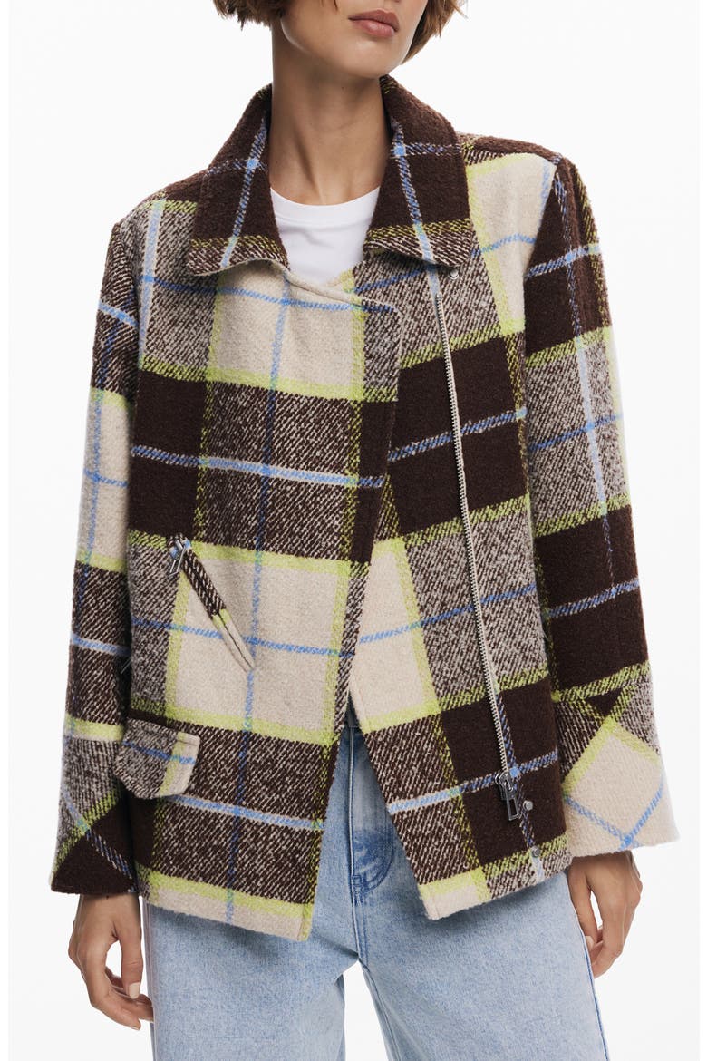 Check Plaid Short Overcoat, Main, color, LIGHT BEIGE