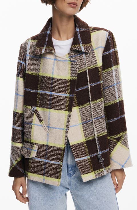 Check Plaid Short Overcoat