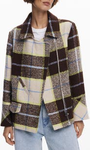 Desigual Check Plaid Short Overcoat