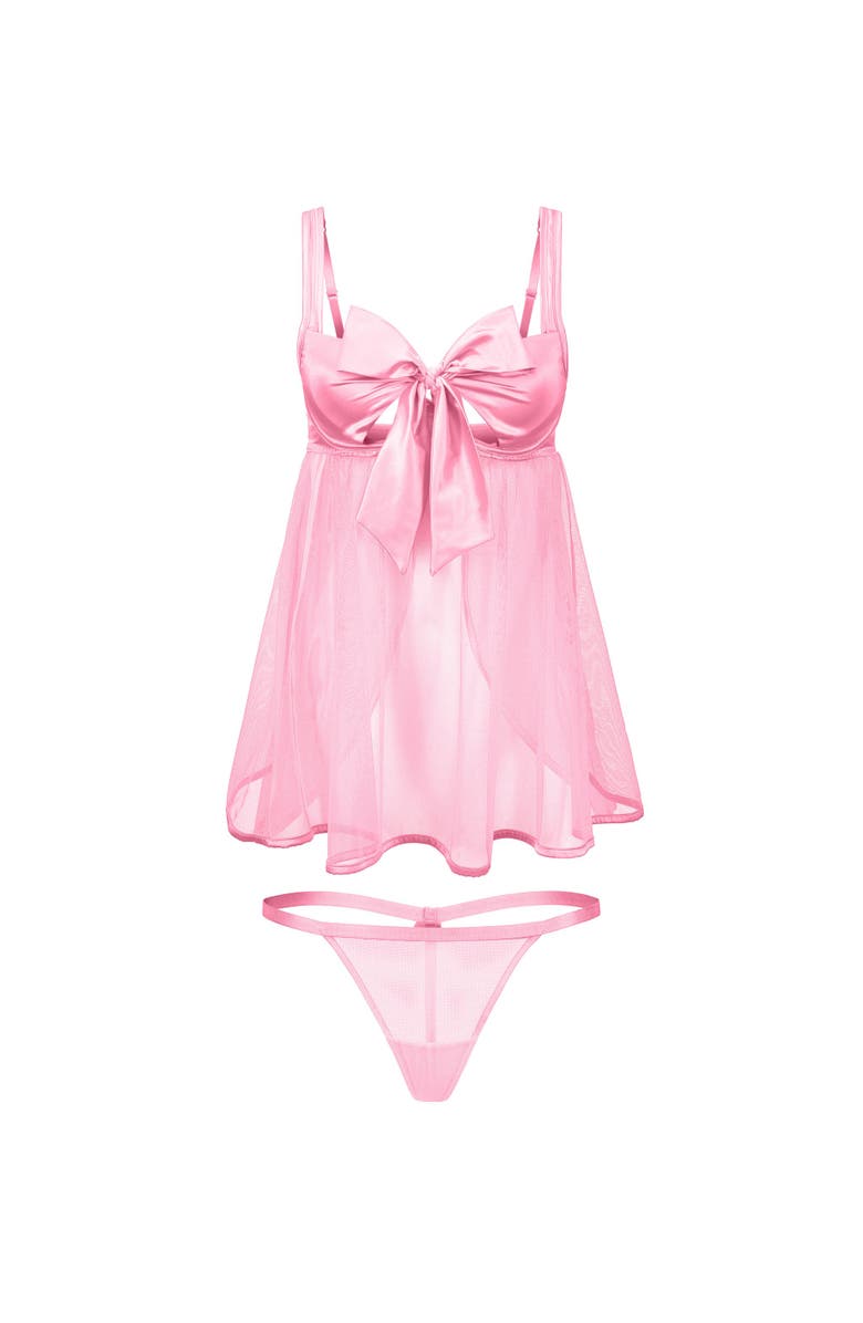 Adore Me Bessima Babydoll & G-String Set Lingerie, Alternate, color, Medium Pink