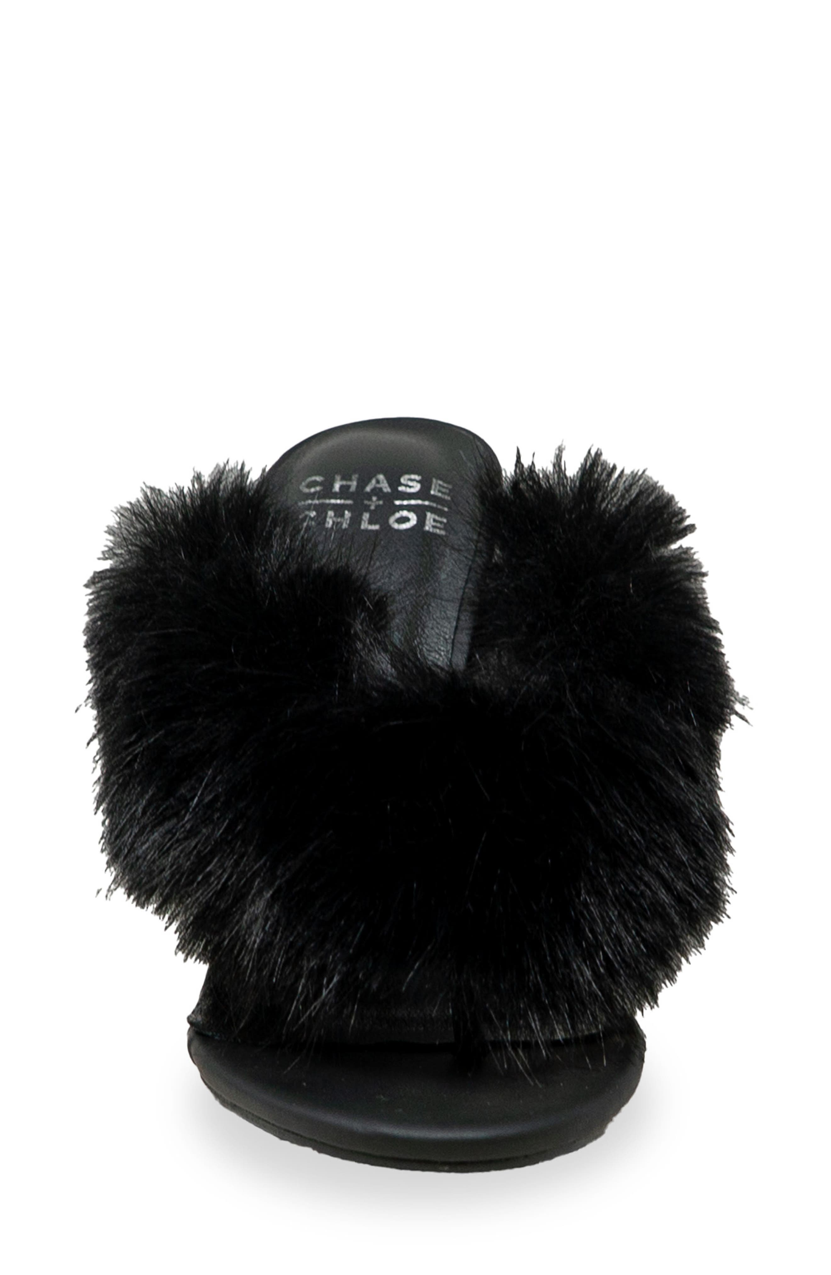 CHASE AND CHLOE Post Toe Faux Fur Stiletto Sandal, Alternate, color, Black
