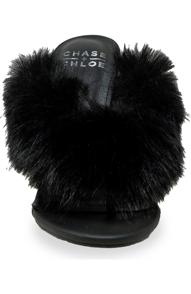 CHASE AND CHLOE Post Toe Faux Fur Stiletto Sandal, Alternate, color, Black