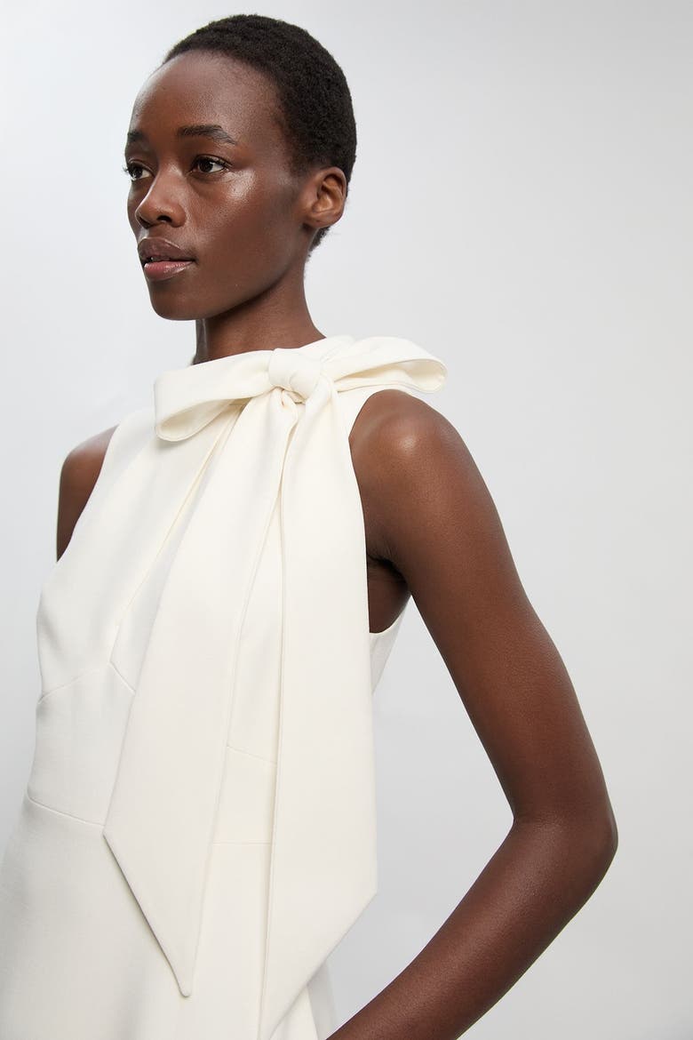 Bow Neck Midi Dress, Alternate, color, Ivory