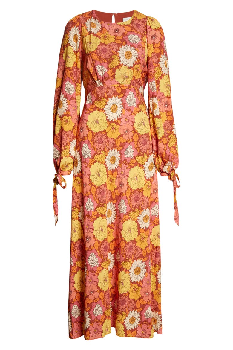 Floral Long Sleeve Dress, Alternate, color, RED