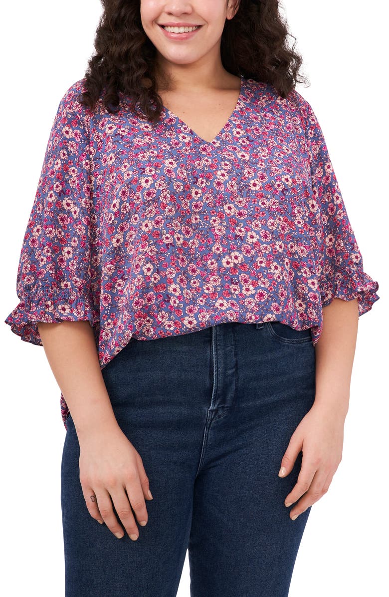 CeCe Bloom Print Ruffle Top, Main, color, 
