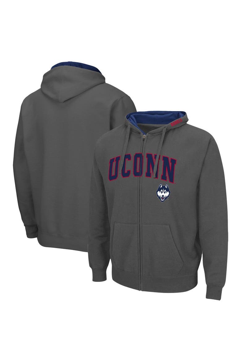 Men's Colosseum Charcoal UConn Huskies Arch & Logo 3.0 Full-Zip Hoodie, Main, color, Charcoal