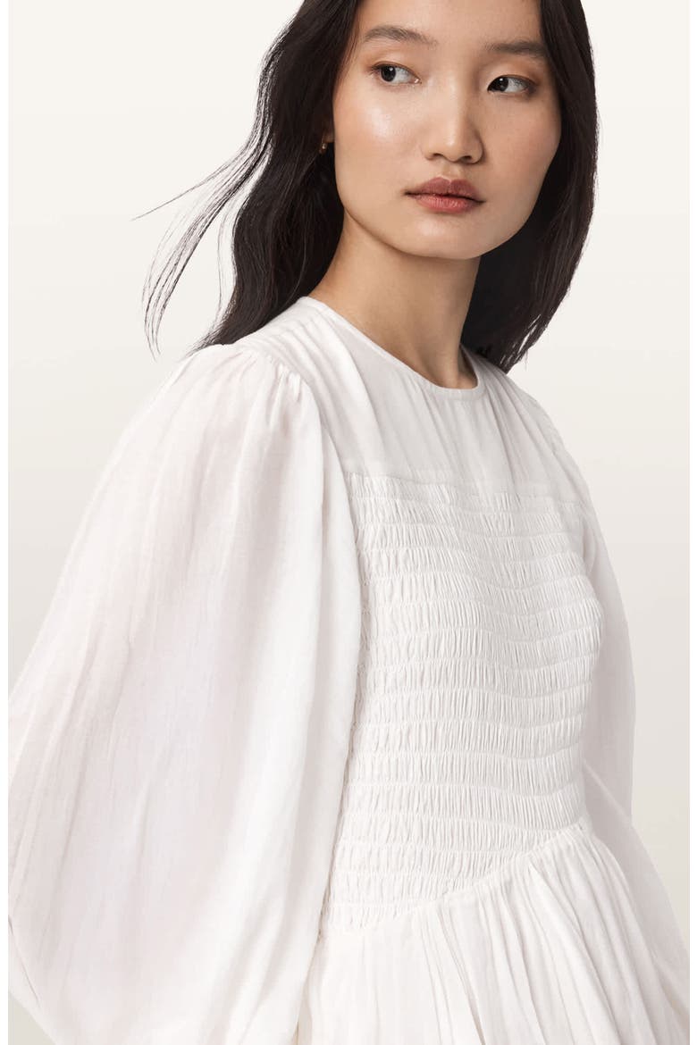 Chia Smock Bodice Long Sleeve Cotton Blend Minidress, Alternate, color, WHITE