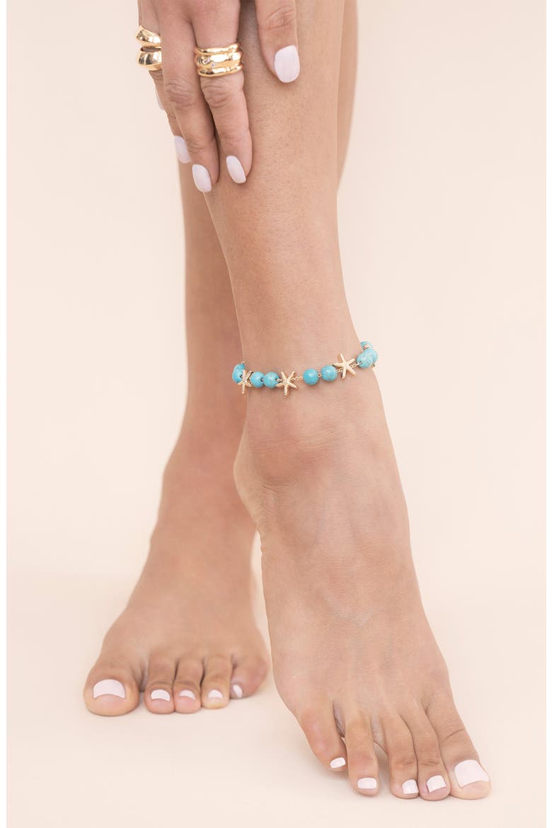 Starfish & Turquoise Anklet, Alternate, color, TURQUOISE