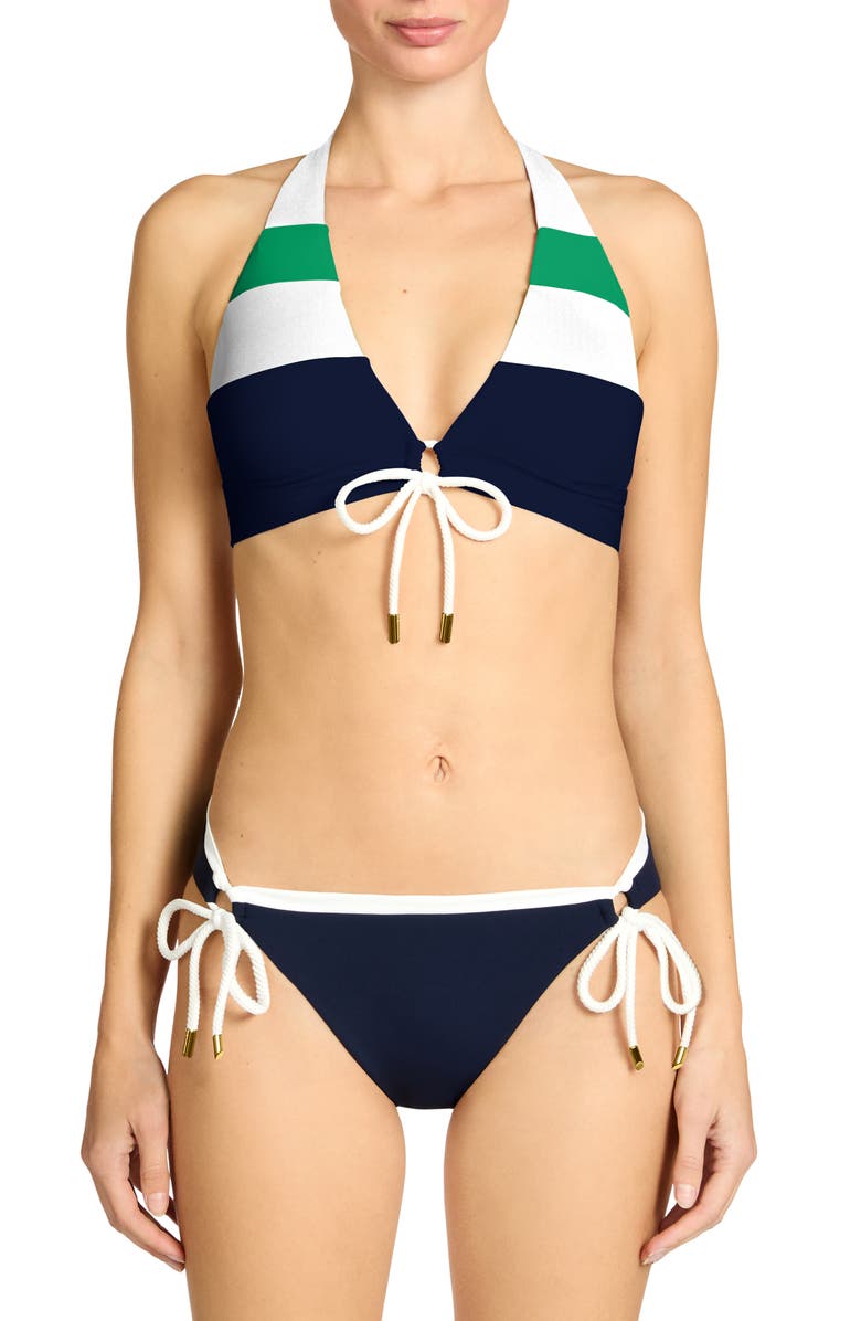Robin Piccone Jacqui Keyhole Bikini Top, Alternate, color, Navy/ Grass/ Cream