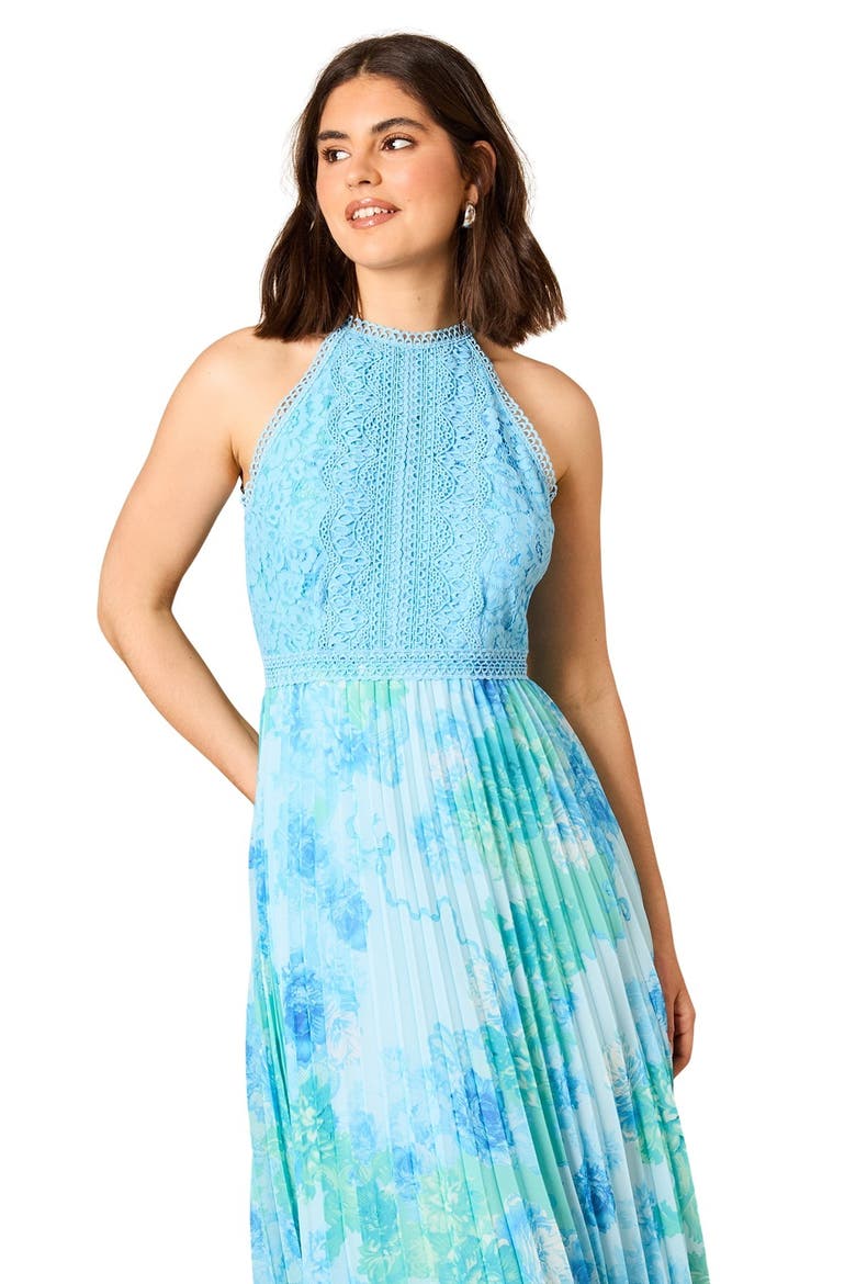 Printed Lace Mix Halterneck Midi Dress, Alternate, color, Floral