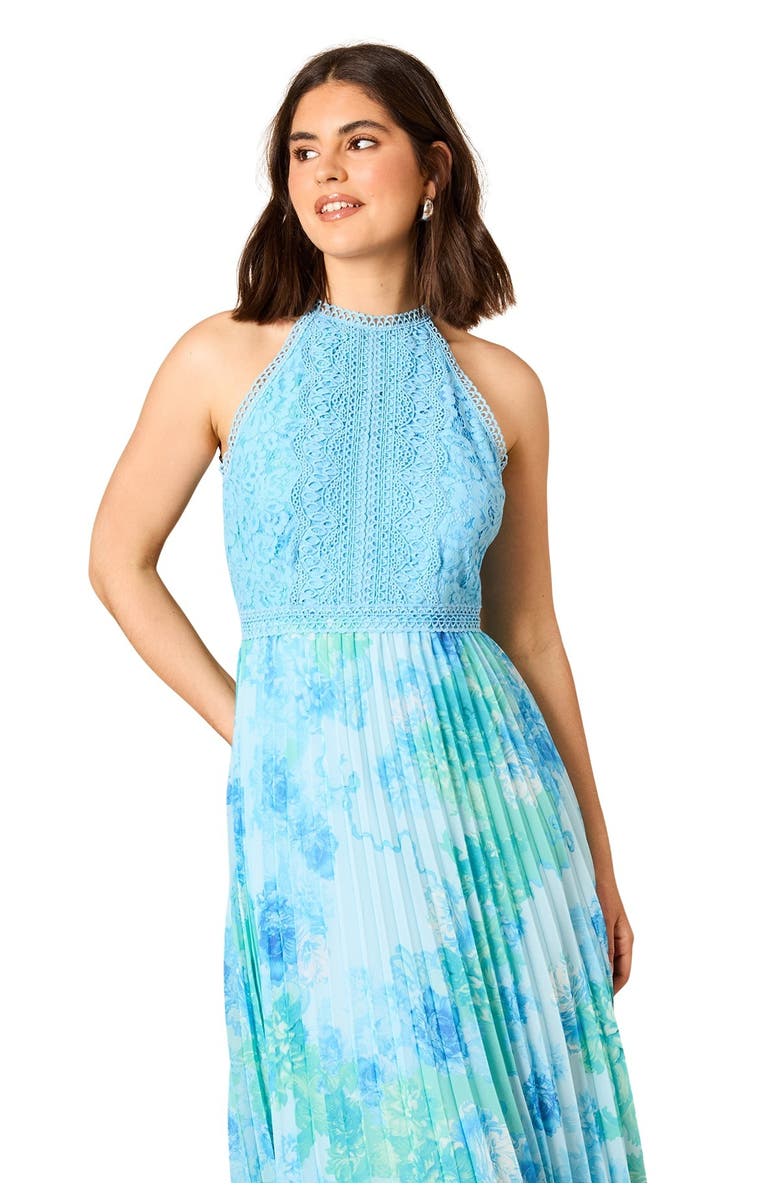 Oasis Printed Lace Mix Halterneck Midi Dress, Alternate, color, Floral