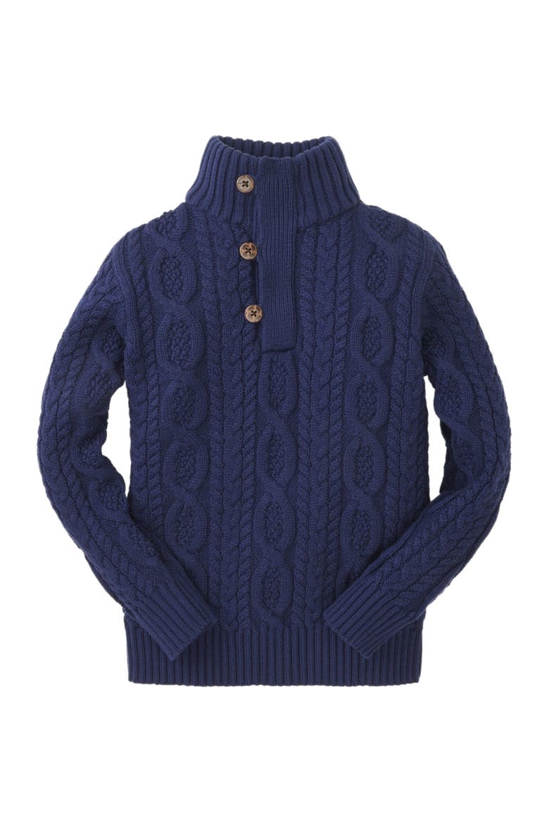 Boys' Organic Mock Neck Cable Sweater, Kids, Main, color, Navy