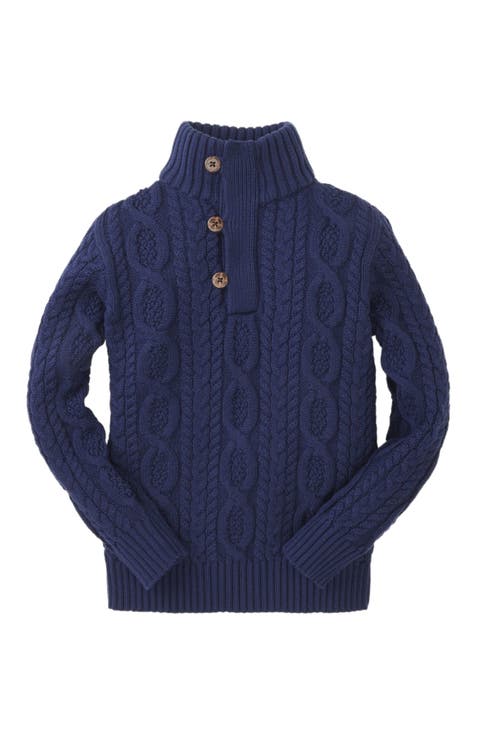 Organic Mock Neck Cable Sweater with Buttons (Baby)