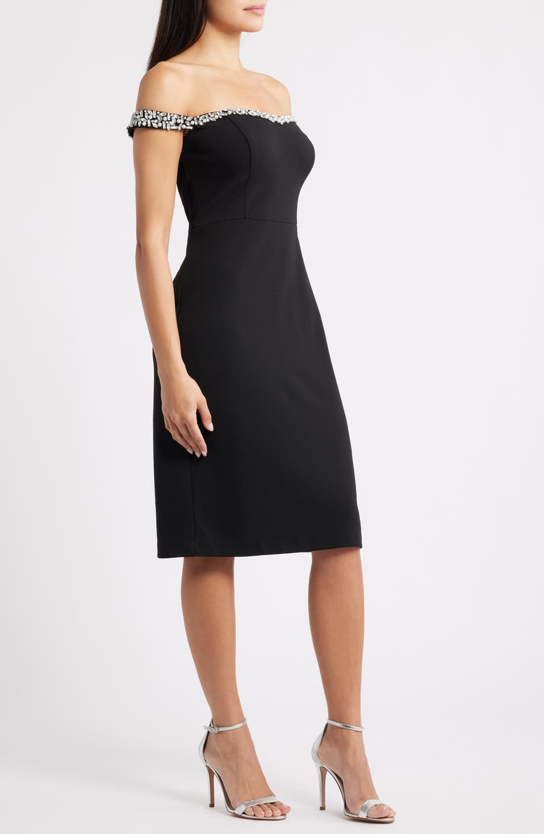 Eliza J Embellished Off the Shoulder Cocktail Dress, Alternate, color, Black