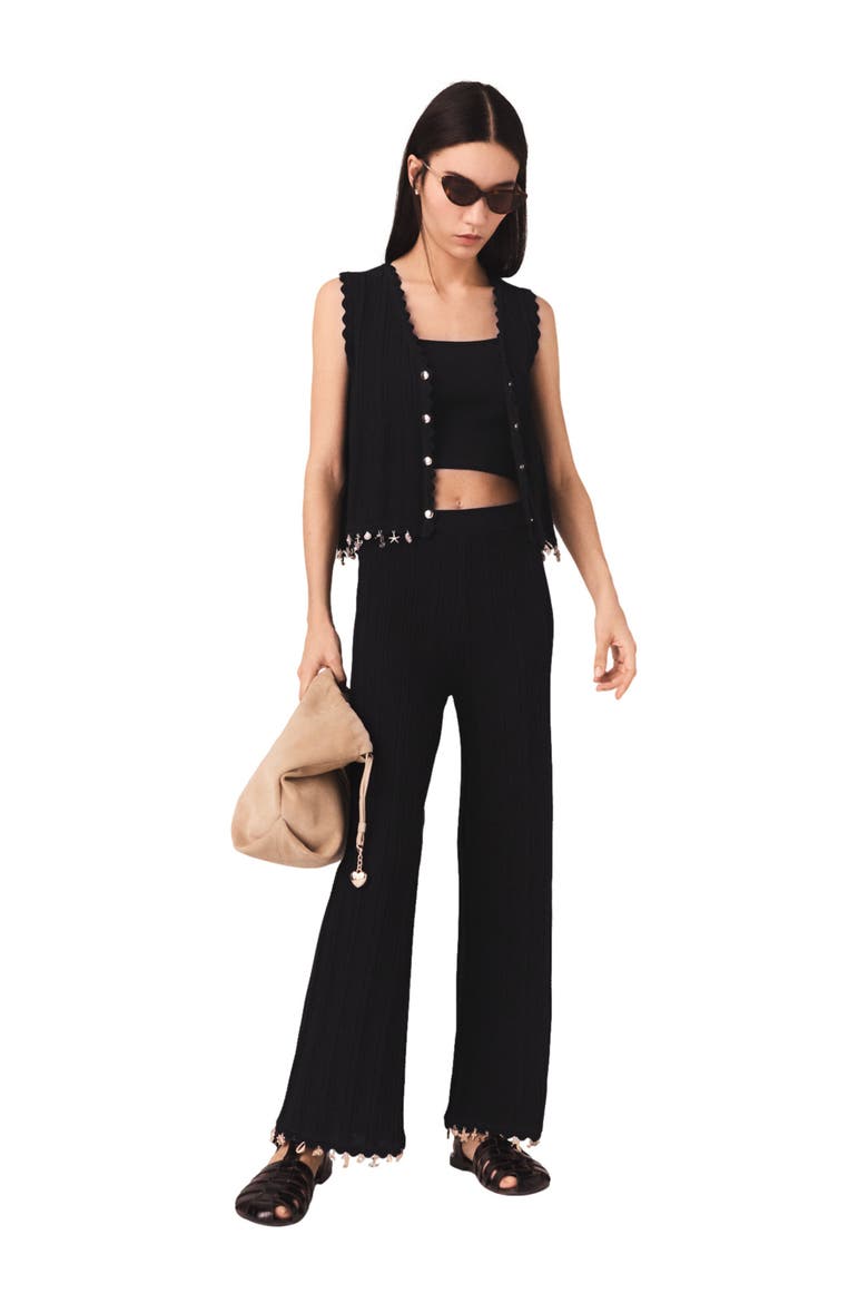 Jewelled knit trousers, Alternate, color, Black