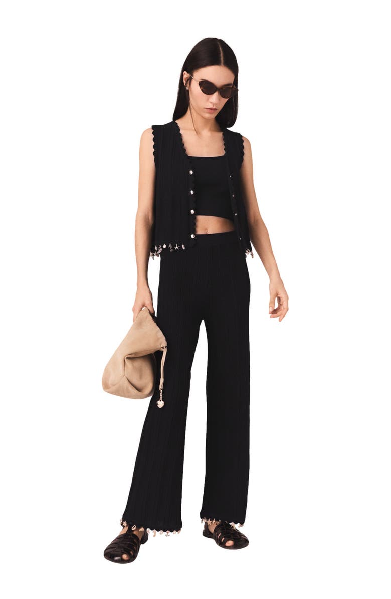 maje Jewelled knit trousers, Alternate, color, Black