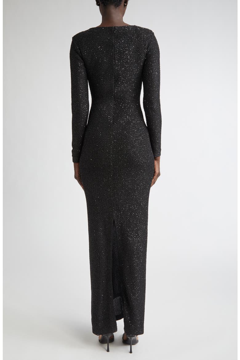 Nicoline Long Sleeve Sequin Stretch Knit Gown, Alternate, color, BLACK