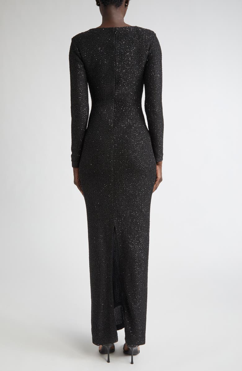 ST. JOHN Nicoline Long Sleeve Sequin Stretch Knit Gown, Alternate, color, Black
