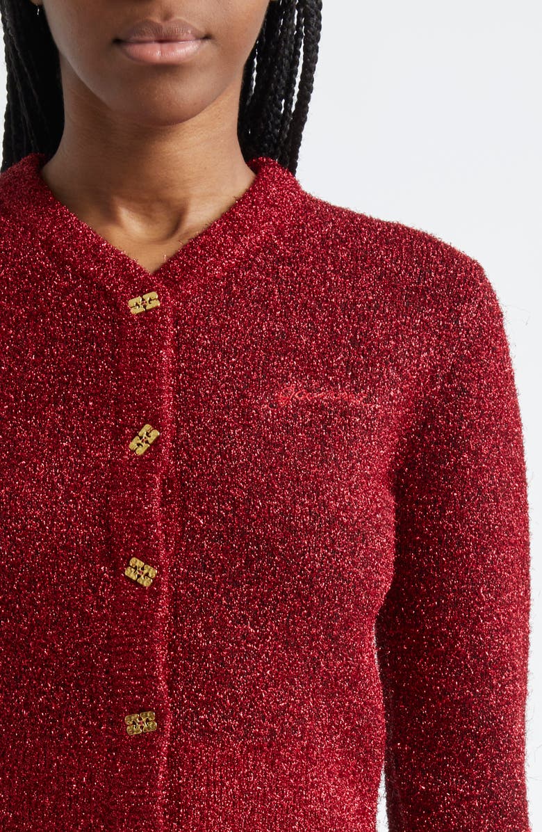 Ganni Sparkle Knit Cardigan, Alternate, color, Racing Red
