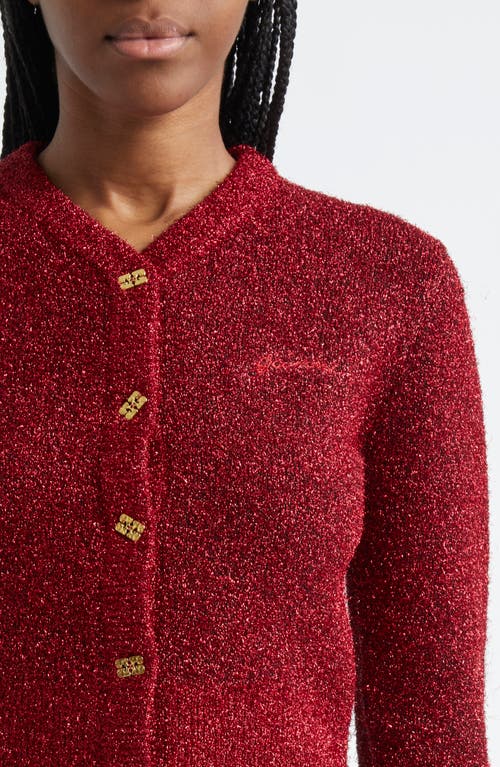 Ganni Red Sparkle Short Cardigan In Racing Red