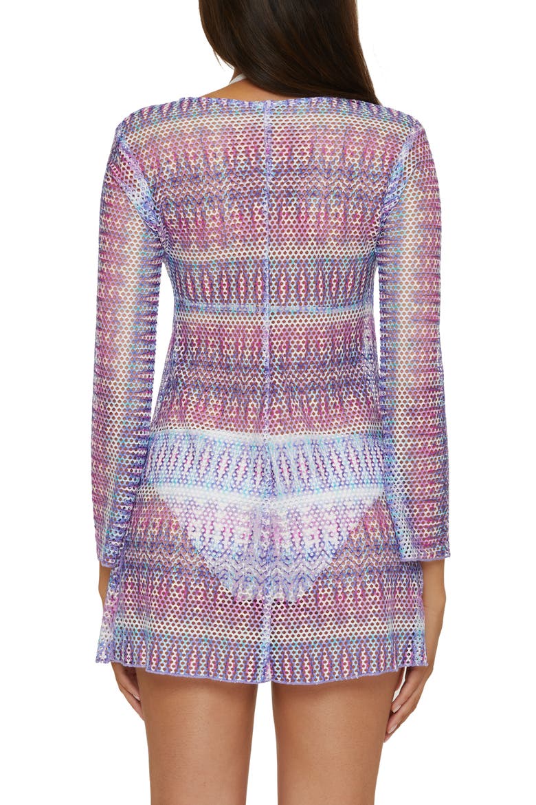 Tie Front Long Sleeve Sheer Mesh Cover-Up, Alternate, color, TULUM