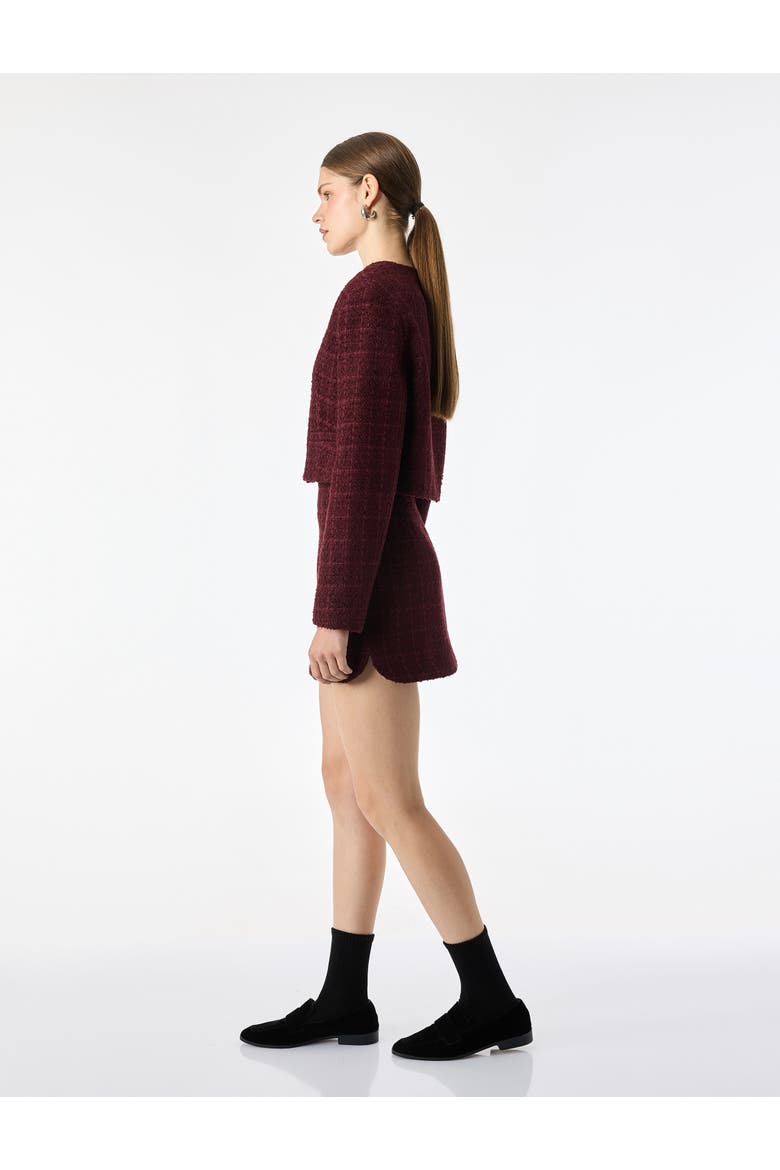 Tweed Plaid A-Line Mini Skirt, Alternate, color, BORDEUX