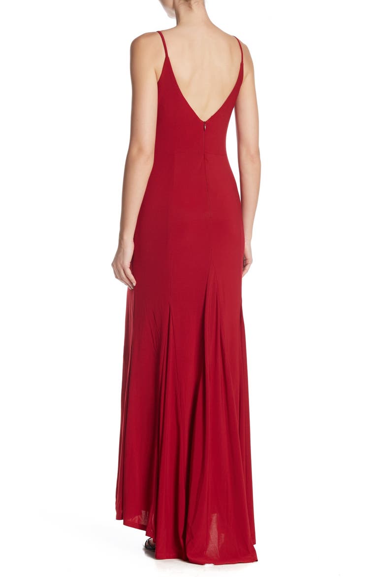 Plunge V-Neck Jersey Gown, Alternate, color, WINE
