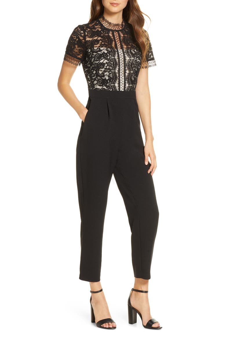 Lace Bodice Jumpsuit, Main, color, BLACK