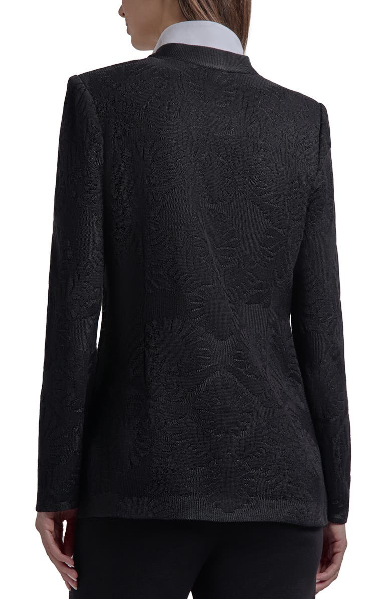 Misook Heritage Fit One-Button Jacquard Knit Jacket, Alternate, color, Black