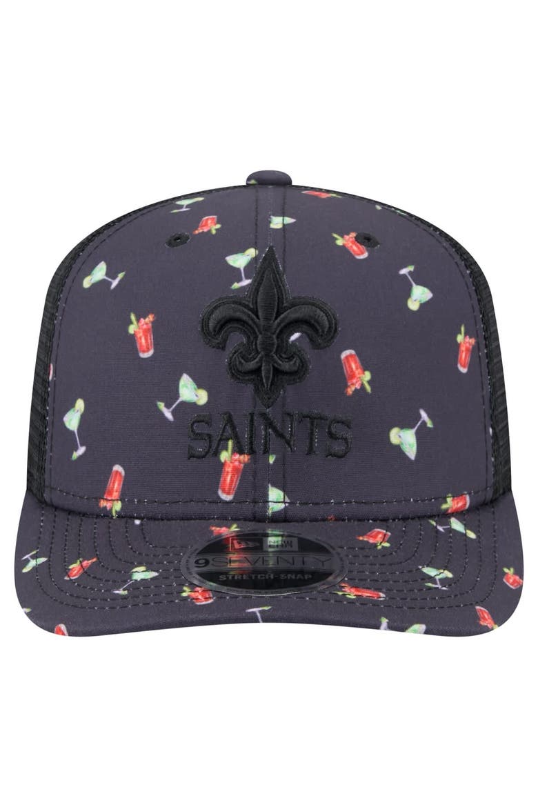 Men's New Era  Navy/Black New Orleans Saints Adventure Drinks Pattern 9SEVENTY Stretch-Snap Hat, Alternate, color, Navy